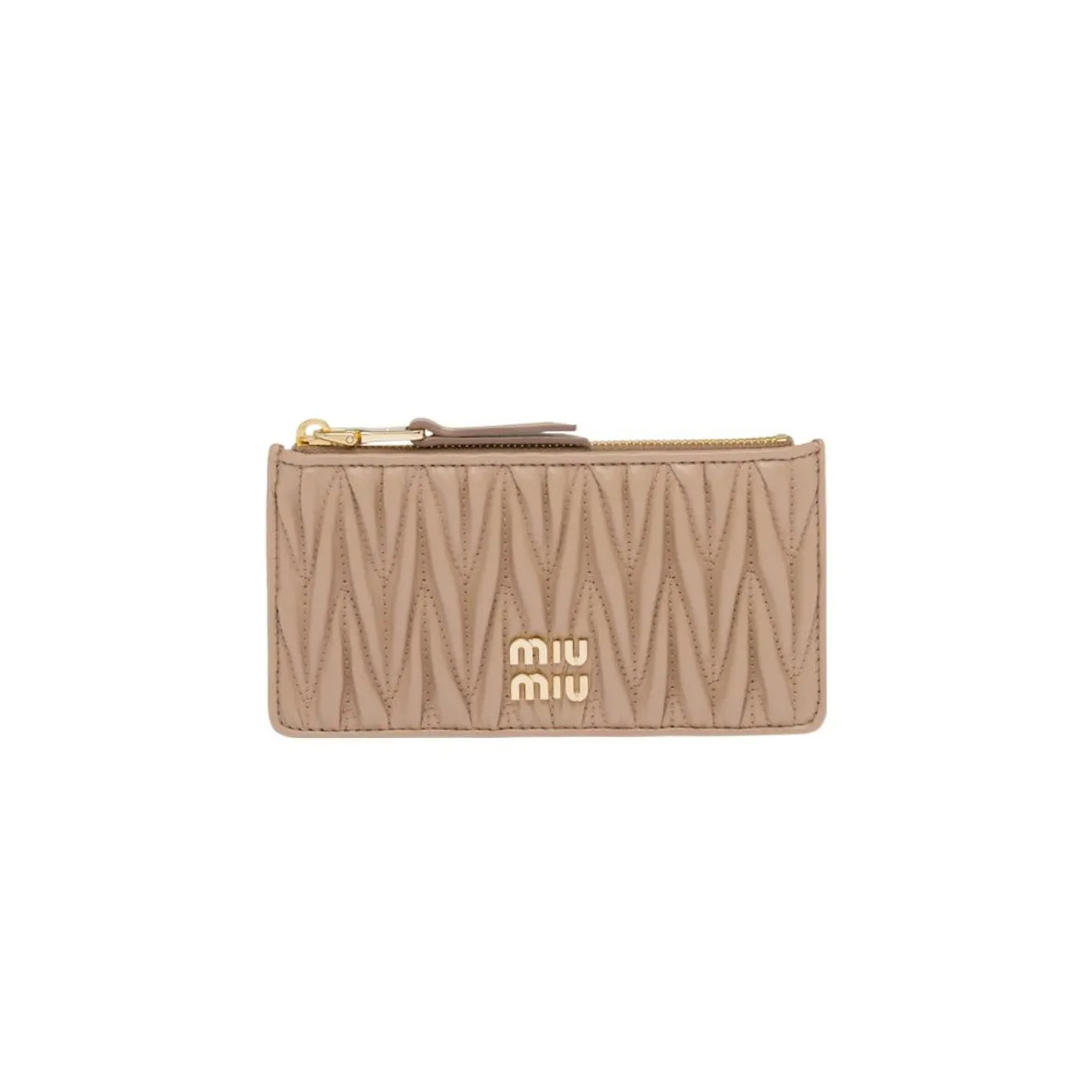 MIU MIU MATELASSÉ ZIPPERED SOLID COLOR LOGO LEATHER WALLET 5MB006-F0770 (15*8cm)